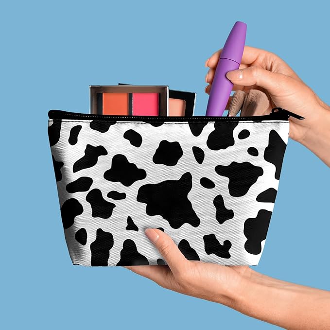 Cow Print Makeup Bag Cosmetic Bag for Women,1Pcs Large Capacity Makeup Bags and 1Pcs Pencil Case Makeup Brushes Storage Bag Travel Toiletry Bag Organizer