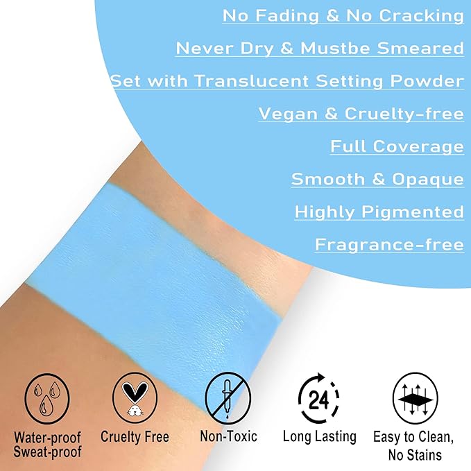 CCbeauty Light Blue Face Paint Stick, Face Painting Kit, Full Coverage SFX Makeup Foundation, Professional Body Paint for Halloween Costume Cosplay Theme Party, For Avatar, Sally Corpse Bride Makeup