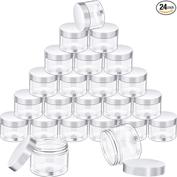 SATINIOR 24 Pieces Empty Clear Plastic Jars with Lids Round Storage Containers Wide-Mouth for Beauty Product Cosmetic Cream Lotion Liquid Butter Craft and Food (Transparent Lid, 1 oz)