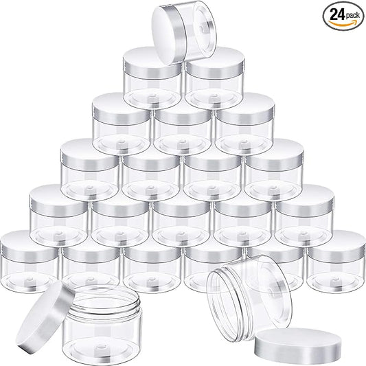 SATINIOR 24 Pieces Empty Clear Plastic Jars with Lids Round Storage Containers Wide-Mouth for Beauty Product Cosmetic Cream Lotion Liquid Butter Craft and Food (Transparent Lid, 1 oz)
