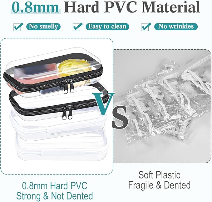 Hoolerry 4 Pcs Hard Clear Zipper Case Makeup Bags Plastic Pencil Pouch Transparent Storage Box Containers for Cosmetics, Snacks, Building Blocks, Puzzles(Black and White,7.5 x 3.9 x 2 in)