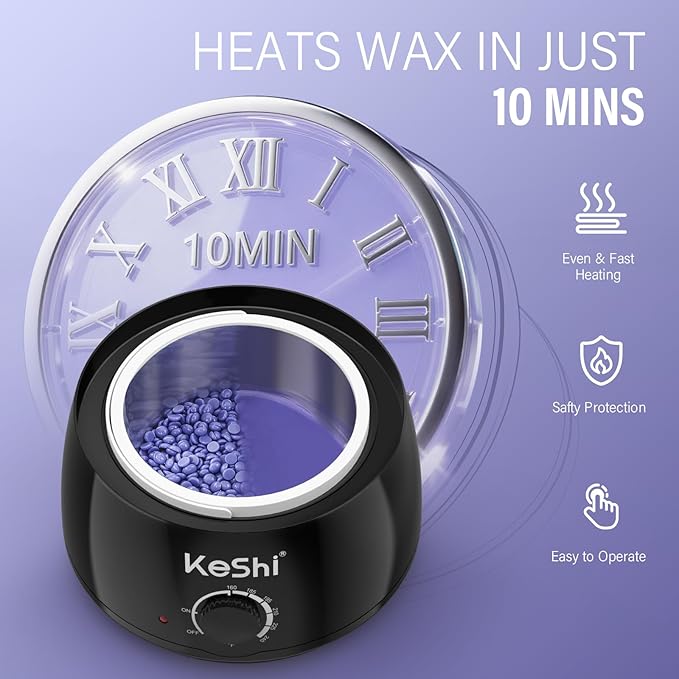 KeShi Waxing Kit, Painless Hair Removal Wax Warmer with 6 Bags Hard WaxBeans for Full Body, Legs, Face, Eyebrows & Bikini— Ideal for Both Women & Men