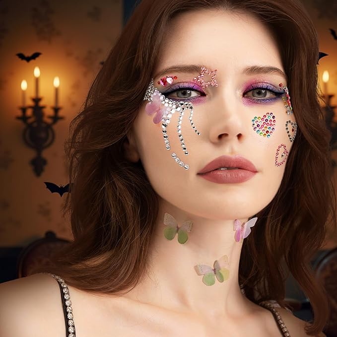 YGDZ Face Jewels, Face Gems Self Adhesive Rhinestones Stickers, Star Hair Gems, Butterfly, Heart Festival Face Stickers for Kids, Women, Y2K Rave Accessories