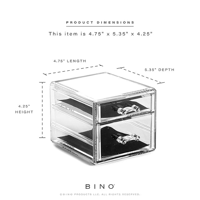 BINO THE MANHATTAN SERIES Acrylic Makeup Drawer Organizer- 2 Drawer Small | Clear Beauty Organizers and Storage| Cosmetic & Makeup Drawer| Home Organization| Jewelry & Vanity Accessories Drawer