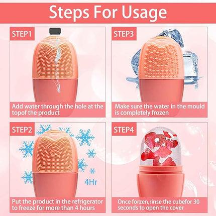 XHJRI Ice Face Roller Massager,Ice Cube Roller for Face, Eyes and Neck Naturally Conditioning and Skin Care,De-Puff Eye Bags,Reduce Migraine Pain,Reusable Massage Silicone Ice Mold (New Pink)