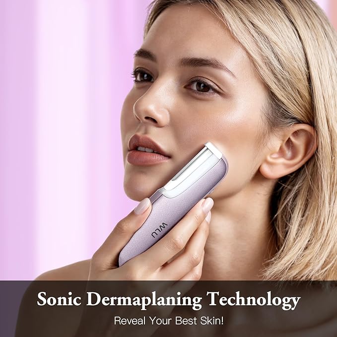 Dermaplaning Tool for Women Face - Edge Technology Sonic Dermaplane Razor for Facial Exfoliation & Peach Fuzz Hair Removal with 10 Refill Blades (Purple)