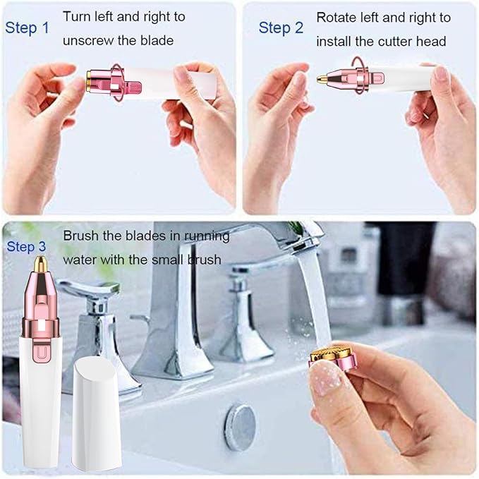 Facial Hair Remover for Women - White USB Rechargeable Eyebrow Trimmer & Face Shaver with LED Light, 2-in-1 Hair Removal Device for Smooth Skin
