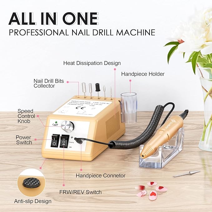 Subway Professional Nail Drill Machine - Electric File for Acrylic and Gel Nails, 20000RPM - Manicure Pedicure Tools for Professionals and Beginners