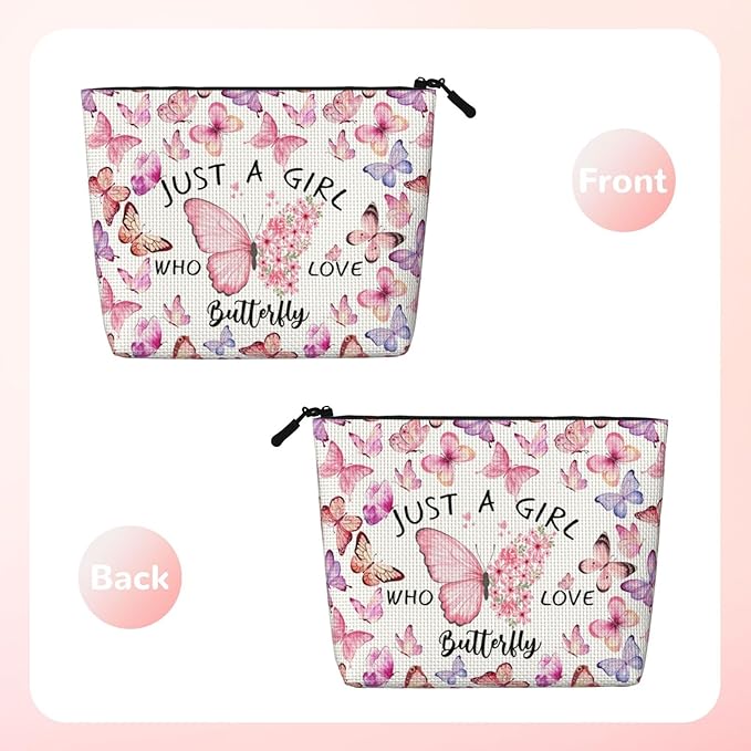 MOLAIGIN Just A Girl Who Love Butterfly Cute Butterflies Cosmetic Bag For Women, Travel Makeup Bag, Toiletry Zipper Bag, Large Capacity Aesthetic Cases