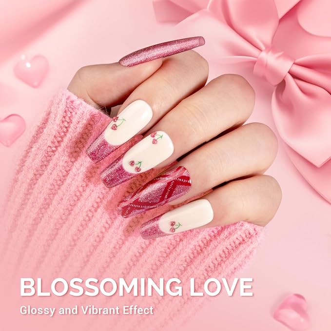 MelodySusie Pink Glitter Gel Nail Polish,0.5fl oz Nails Soak Off UV LED Strawberry Sparkle Pink Gel Polish Gift for Women Nail Art Manicure Salon DIY Nail Design Decoration at Home-z201-A2619