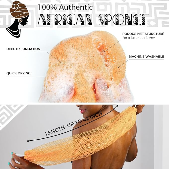 African Net Sponge with Knots - 2 Pieces Exfoliating Body Scrubber Bath Sponge - Back Scrubber Washcloth for Shower - Real African Scrub Exfoliator Body Care for Women