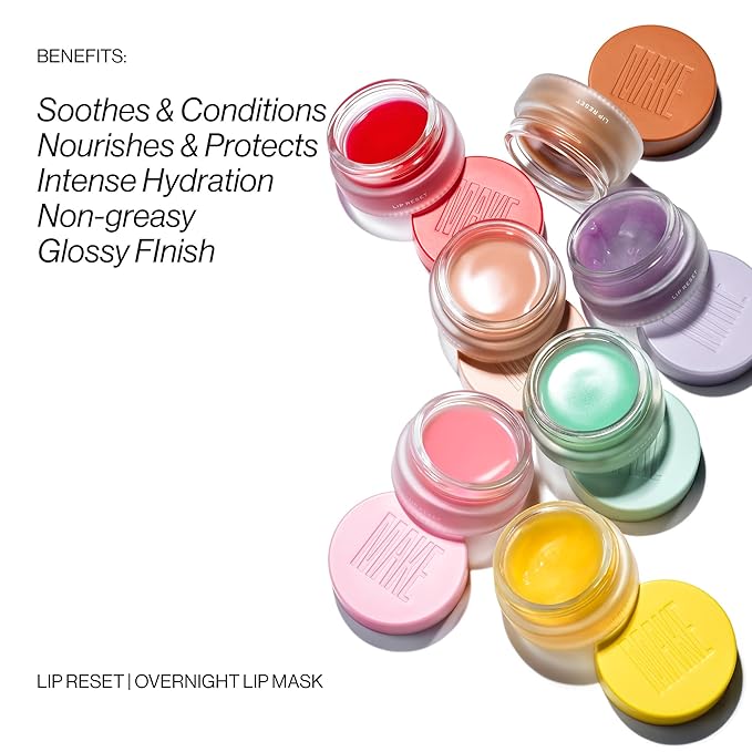 MAKE Beauty Lip Reset Overnight Lip Mask. Nourishing, Hydrating Lip Treatment for Dry, Flaky Lips. Plumps, Softens, and Smooths. Violet Vapor Flavor