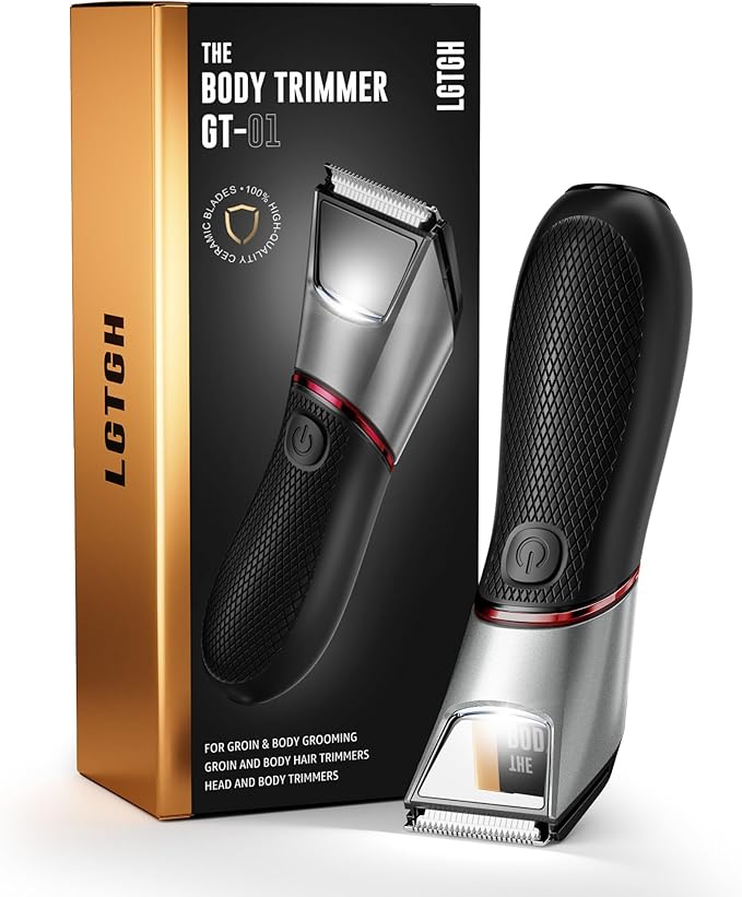 Body Hair Trimmer for Men: Pubic Hair Trimmer with Mirror & LED Light - Electric Ball Shavers with Ceramic Blades & Travel Lock - Body Groomer IPX7 Waterproof Wet/Dry Use for Groin/Chest/Legs