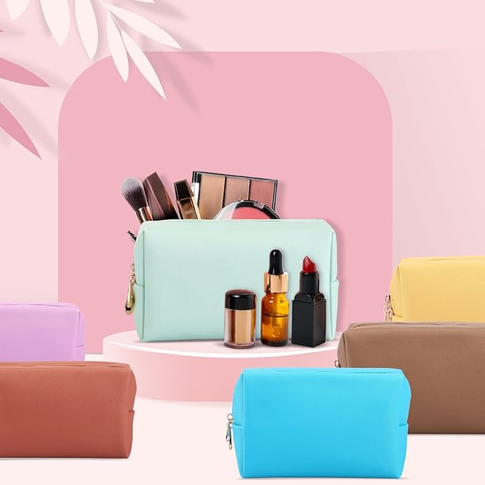 Sanwuta 9 Pcs Makeup Bags Bulk PU Double Zippers Cosmetic Bag Makeup Toiletry Pouch Portable Travel Organizers Case for Women Bachelorette Party End of The Year Bridesmaid Gift(Vintage Colors)