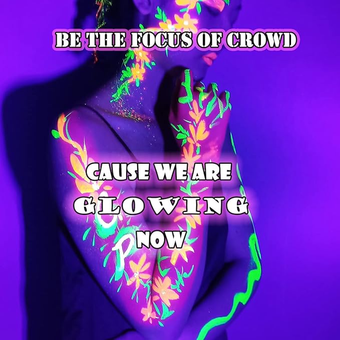 Bowitzki UV Neon Face and Body Paint 8 x 30ml /1 oz Liquid Large Kit Black Light Glow in the Dark Makeup Set Fluorescent Painting for Adults Kids Music Festivals Party Halloween Christmas