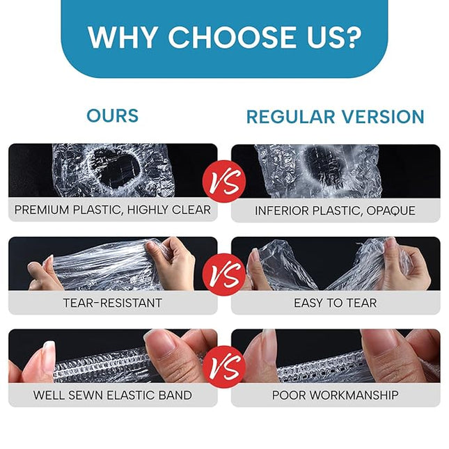 YIZIJIZI 100PCS Disposable Shower Caps, Large Thick Clear Waterproof Shower Cap for Women, large Size 20.5", Home Use, Spa, Hotel and Hair Salon, Clear Shower Caps for Travel