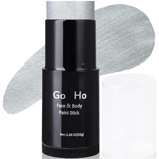 Go Ho Cream-Blendable Silver Face Paint (1.06 oz),Waterproof Metallic Silver Face Body Paint Stick for Halloween Costumes Cosplay SFX Makeup
