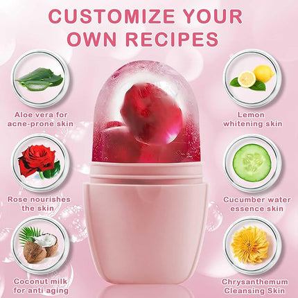 XHJRI Ice Face Roller Massager,Ice Cube Roller for Face, Eyes and Neck Naturally Conditioning and Skin Care,De-Puff Eye Bags,Reduce Migraine Pain,Reusable Massage Silicone Ice Mold (New Pink White)