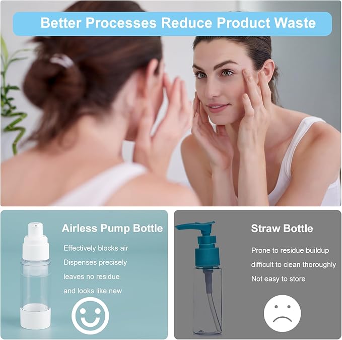 34 Pack Airless Pump Jars Set, 1.7/1/0.7/0.34oz Refillable Travel Size Containers, Leak-Proof Toiletry Bottles for Skincare and Creams, Lotion, Eye Cream, Liquid, Foundation, Shampoo