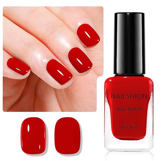 Red Nail Polish French Nail Art Regular Nail Polish 9-Toxic Free Vegan Enrich with Castor Oil Fast Dry Classic Toe Fingernail Polish Manicure Salon DIY Design at Home Gift for Girls Woman