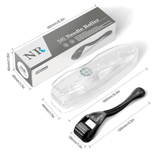 Titanium Derma Roller with 540 Needles for Face, Beard & Hair – Gentle Massage Roller for Daily Skincare Routine – Suitable for Men & Women 0.3 Glossy Black