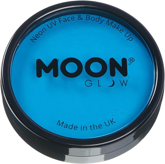 Pro Intense Neon UV Face & Body Paint Cake Pots by Moon Glow - Intense Blue - Professional Water Based Face Paint Makeup for Adults, Kids - 1.26oz
