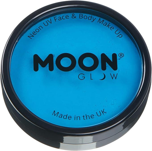 Pro Intense Neon UV Face & Body Paint Cake Pots by Moon Glow - Intense Blue - Professional Water Based Face Paint Makeup for Adults, Kids - 1.26oz