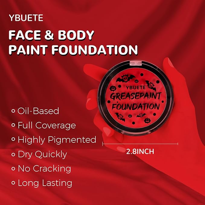 Red Cream Foundation Face Body Painting, Professional Full Coverage Oil Based Red Face Paint for Halloween SFX Vampire Zombie Devil Clown Cosplay Makeup for Adult Costume Party & Carnival