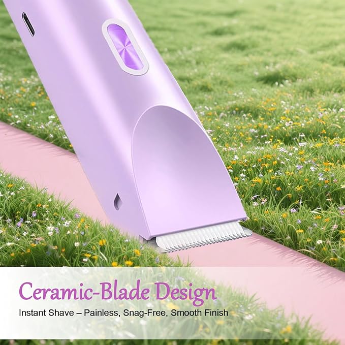 Dermave Bikini Shaver, 2 in 1 Dual Head Bikini Trimmer & Body Shaver, Pain-Free Electric Trimmer for Women, IPX7 Waterproof Wet & Dry, Ceramic Blade, Purple