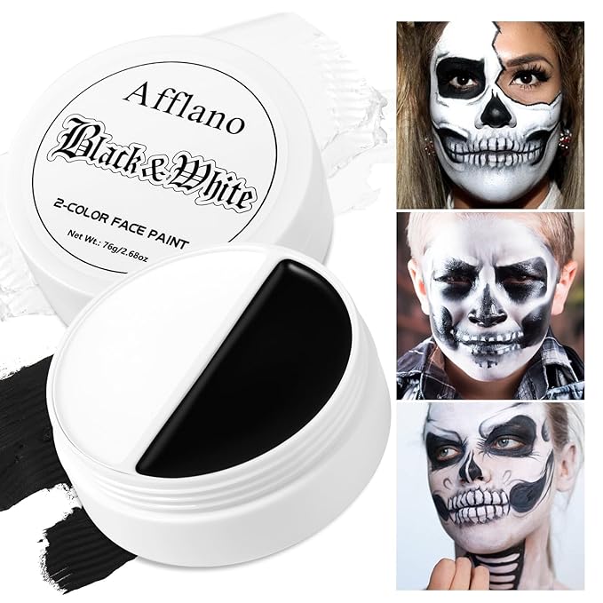 Black and White Face Paint, Halloween Clown Makeup Goth Greasepaint for Kids and Adult, Long Lasting Oil Based Cream Full Face Body Paint for Joker, Skeleton, Cosplay, SFX, Zombie, Theater, Stage