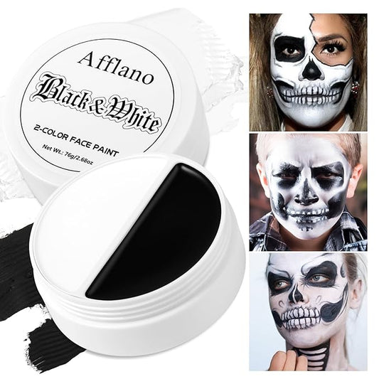 Black and White Face Paint, Halloween Clown Makeup Goth Greasepaint for Kids and Adult, Long Lasting Oil Based Cream Full Face Body Paint for Joker, Skeleton, Cosplay, SFX, Zombie, Theater, Stage