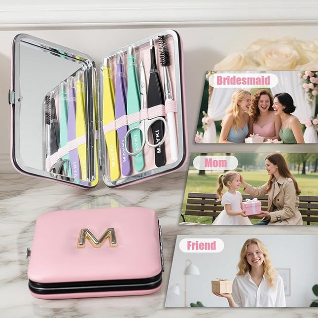 Initial M Tweezers with Mirror for Women Facial Hair, Best Gifts for Teen Girl/Daughter/Friend/Mom/Bridesmaid/Wife/Girlfriend, Unique Gift for Birthday/Anniversary/Mothers Day/Valentines Day/Christmas