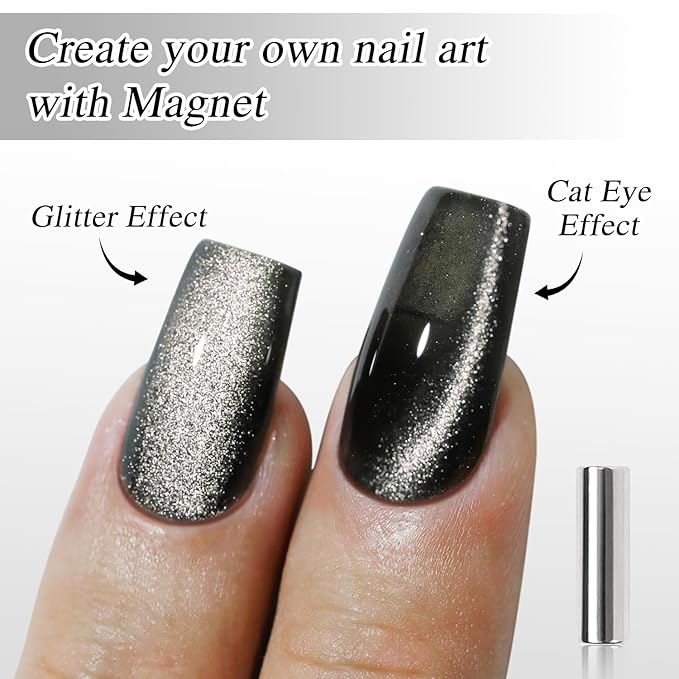 Double Rhythm 0.5 OZ Cat Eye Gel Polish with Magnet 15ML Holographic Glitter Shimmer Translucent Jelly Color Magnetic Nail Polish Salon DIY at Home (MC1047)
