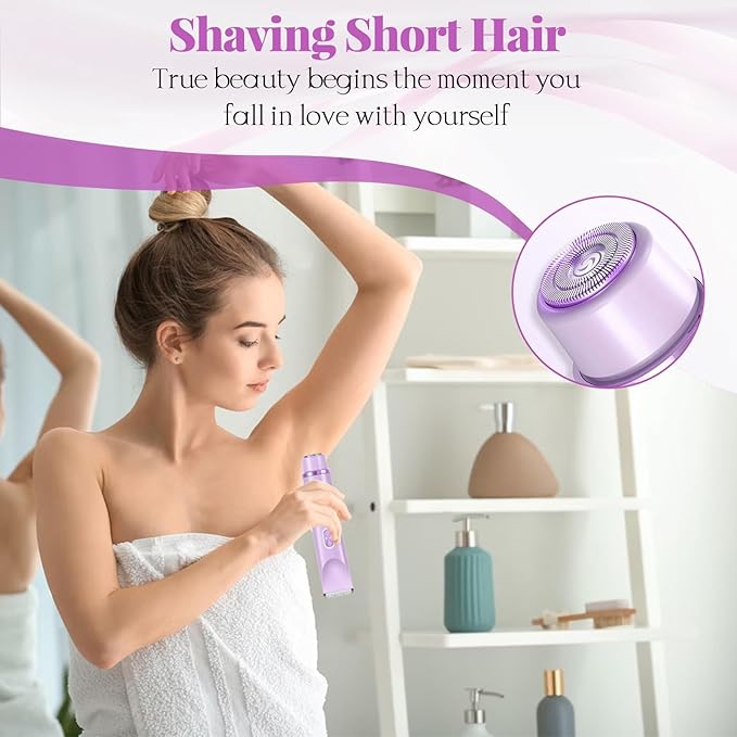 Dermave Bikini Shaver 2.0, Dual Head Electric Bikini Trimmer for Women, 2 in 1 Wet and Dry Waterproof Glow Aura Womens Shaver for Face, Legs, Underarm (Purple)