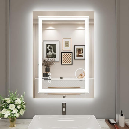 LED Mirror for Bathroom, 20"X28" with 8 RGB Backlit +3 Front Lit (Adjustable Individually), Anti-Fog, Lighted Bathroom Vanity Mirror for Wall, Shatterproof, Memory Function, Tempered Glass