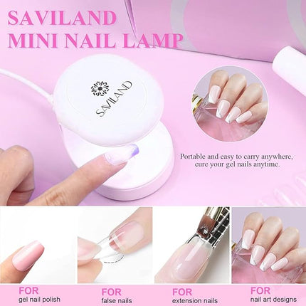 SAVILAND Nail Kit for Beginners: 500 Pcs Nail Tips Pre-Shaped Clear Short Nail Tips with 4-in-1 Nail Glue and Mini Nail Lamp Nail Extension Kit, Nail Art DIY at Home Salon Gift for Women