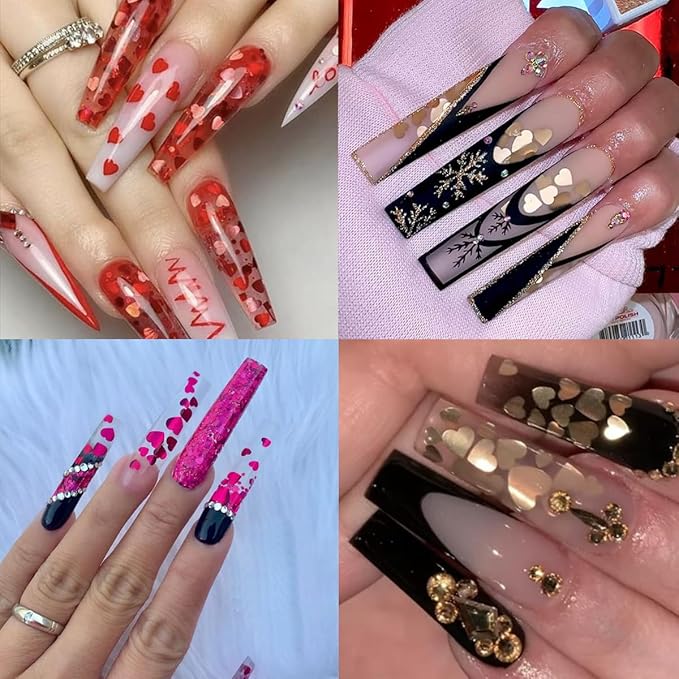 3D Heart Nail Art Glitter Sequins Laser Holographic Nail Glitter Flakes Sparkly Valentine's Nail Supplies Colorful Hearts Nail Sequins Accessories for Women Acrylic Nail Decoration Tips 6Grids