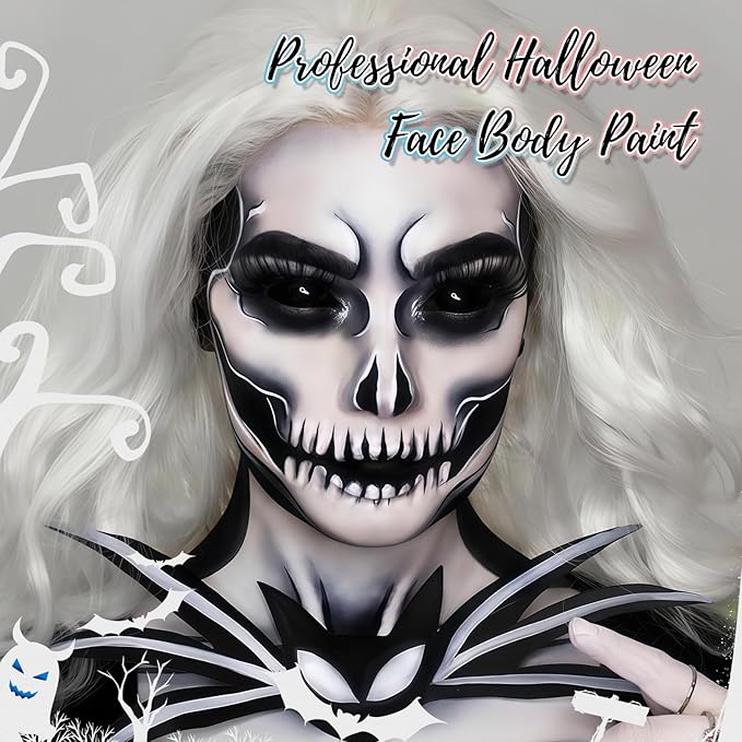 Black Water Based Face Body Paint, 2.37 OZ Large Tube Full Coverage Washable Face Paint Cream for Adult Carnival Cosplay Halloween SFX Skull Joker Zombie Vampire Skeleton Goth Makeup