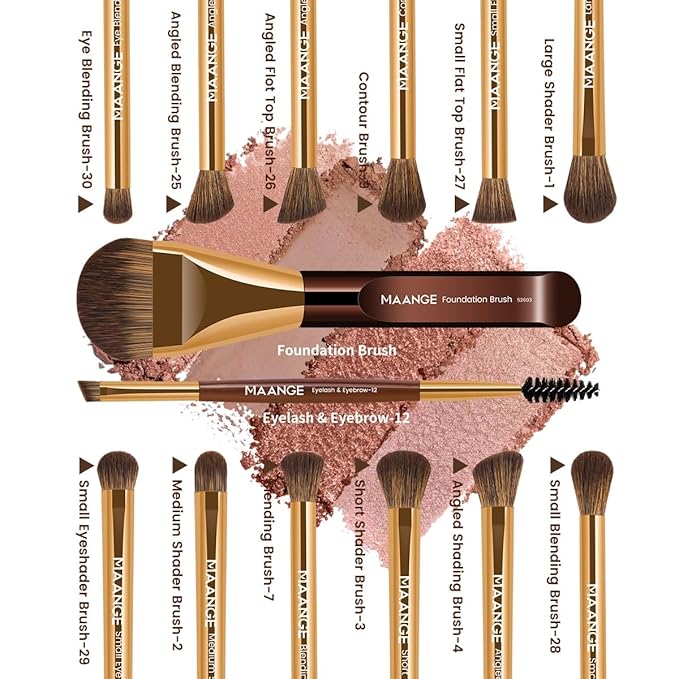 MAANGE 14-Piece Makeup Brush Set with Aluminum Ferrule- Premium Synthetic Makeup Brushes Kit Foundation Brush Eye Shadow for Beginners & Professionals(Gold Coffe)