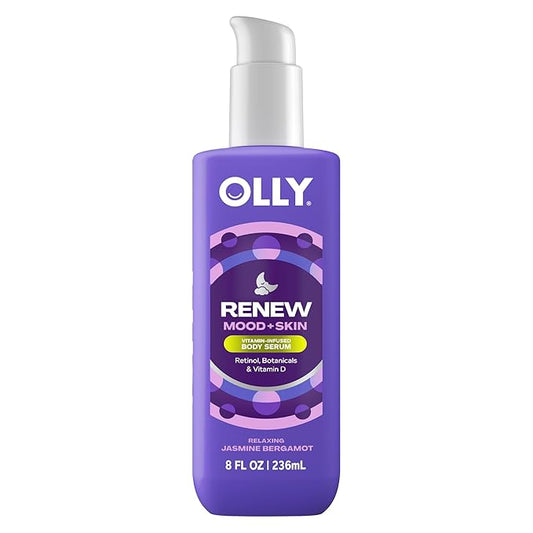 OLLY Renew Body Lotion-Serum with Vitamin D, Retinol & Botanicals – Nourishing Cleanser for Skin Barrier Repair, Deep Hydration, Jasmine Bergamot Scent, 8oz