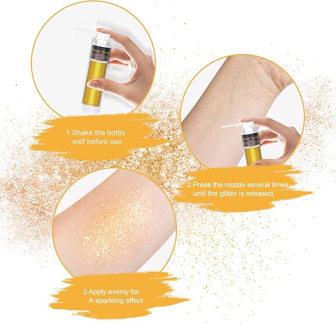 Hair and Body Glitter Spray, 1PC Gold Hair Glitter Extra Fine Face Shimmer Powder for Clothes, Festival Loose Sparkle Powder for Rave Clothes Nail Art Easter Halloween Crafts (Gold)