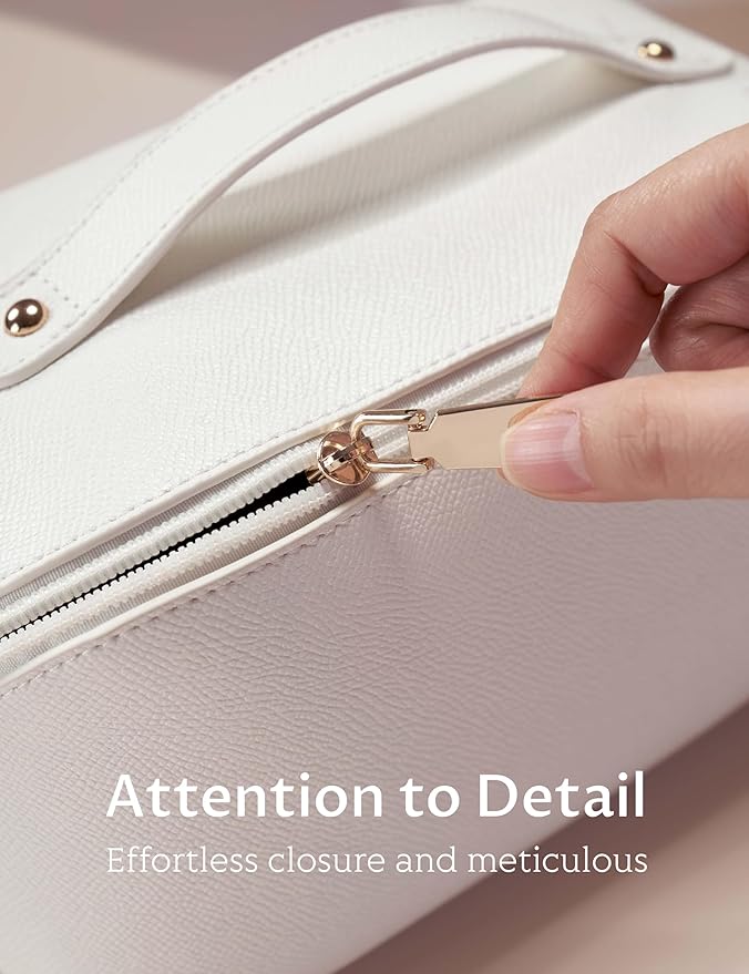 Yarnic White Travel Makeup Bag Cosmetic Bag Make Up Pouch, Large Capacity Toiletry Bag for Women, Portable Pouch Cute Make Up Organizer with Divider and Handle, PU Leather