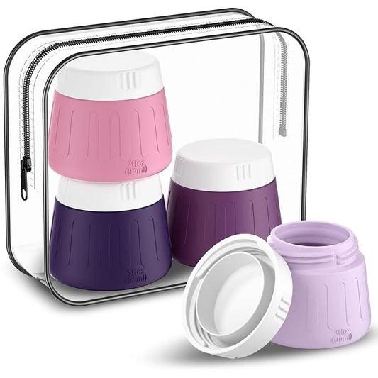 Gemice 3 oz Travel Containers for Toiletries, 4-Pack TSA Approved Travel Size Toiletries Containers for On-the-Go, Small Leak-Proof Travel Essentials Silicone Jar for Shampoo, Lotions, Cleanser