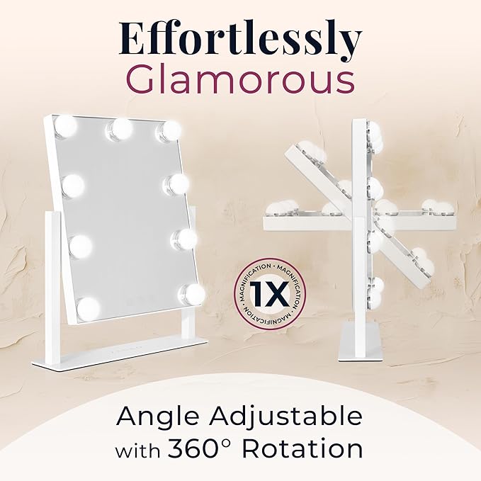 Zadro Hollywood Lighted Vanity Mirror with 9 LED Bulbs, 3 Color Light Settings, 360° Rotation Makeup Mirror Head (14" H x 12" W | 1X | Neutral)