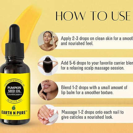 Earth N Pure Pumpkin Seed Oil (Kaddu Oil) Cold Pressed, Natural and Therapeutic Grade - 100 ml