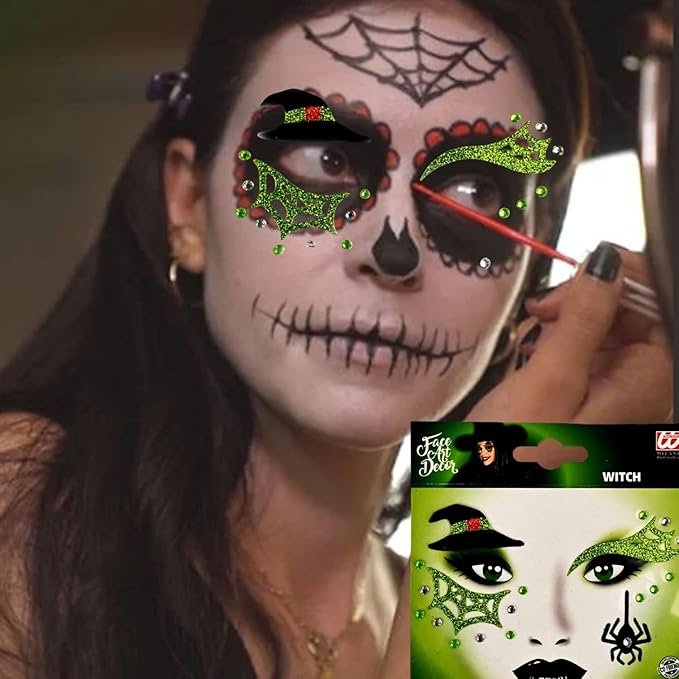 4 Pcs Halloween Face Gems Jewels, Day of the Dead Rhinestone Face Jewels Terrible Spider and Scar,Glitter Face Stickers for Women Halloween Rave Party Cosplay