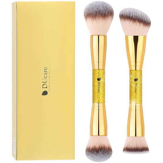DUcare Makeup Brushes 2Pcs Double Ended Foundation Contour Bronzer Setting Powder and Blush Brush ideal for cream or powder