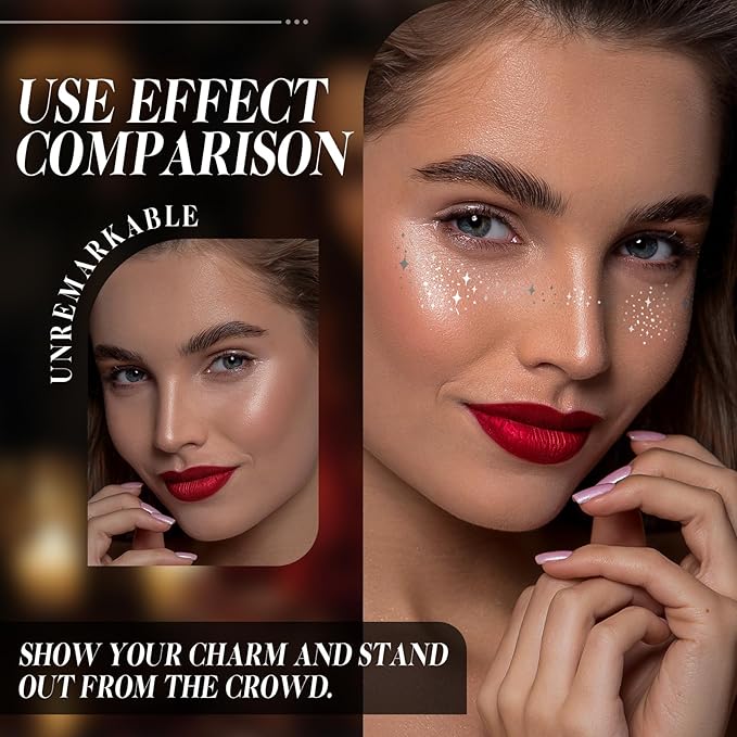 Glitter Freckles Face Tattoo Makeup Patches - 6 Sheets Silver Star Fake Freckles Accessories for Women, Singer, Dancer, Rave Party