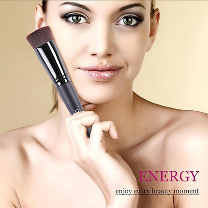 ENERGY Foundation Brush for Liquid Makeup Flat Top Kabuki Makeup Brush Professional Vegan Synthetic for Liquid Cream Powder Blending Perfect Concave Face Makeup Brush