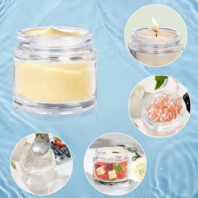 3 Pack Clear Small Glass Cosmetic Jars with Lids - 60 ml Empty Glass Makeup Containers for Sample, Cream, Lotion, Powder (2 OZ)